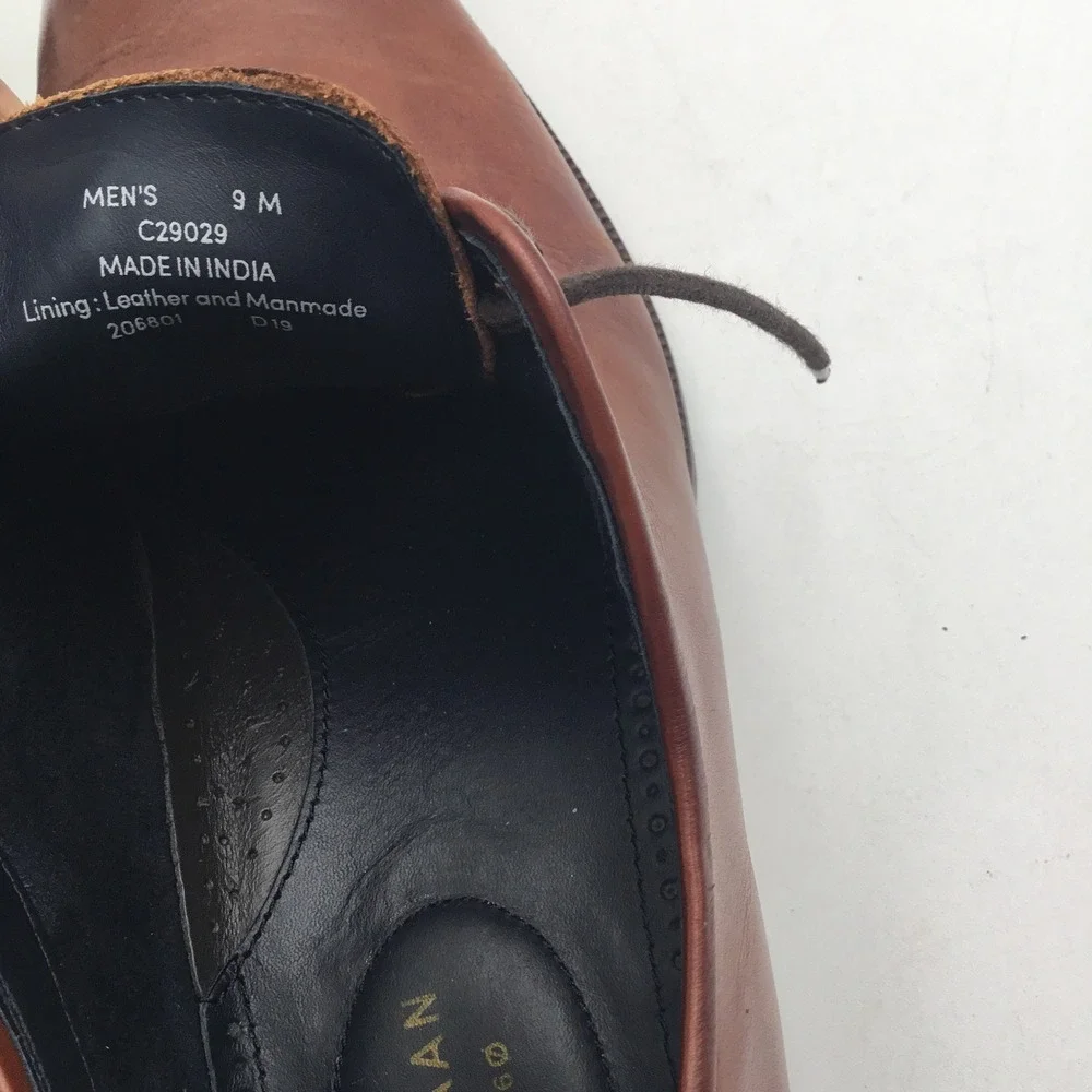 Cole Haan Grand.OS Mens Brown Leather Derby Dress Shoes Plain Toe Lace Up Sz 9 M